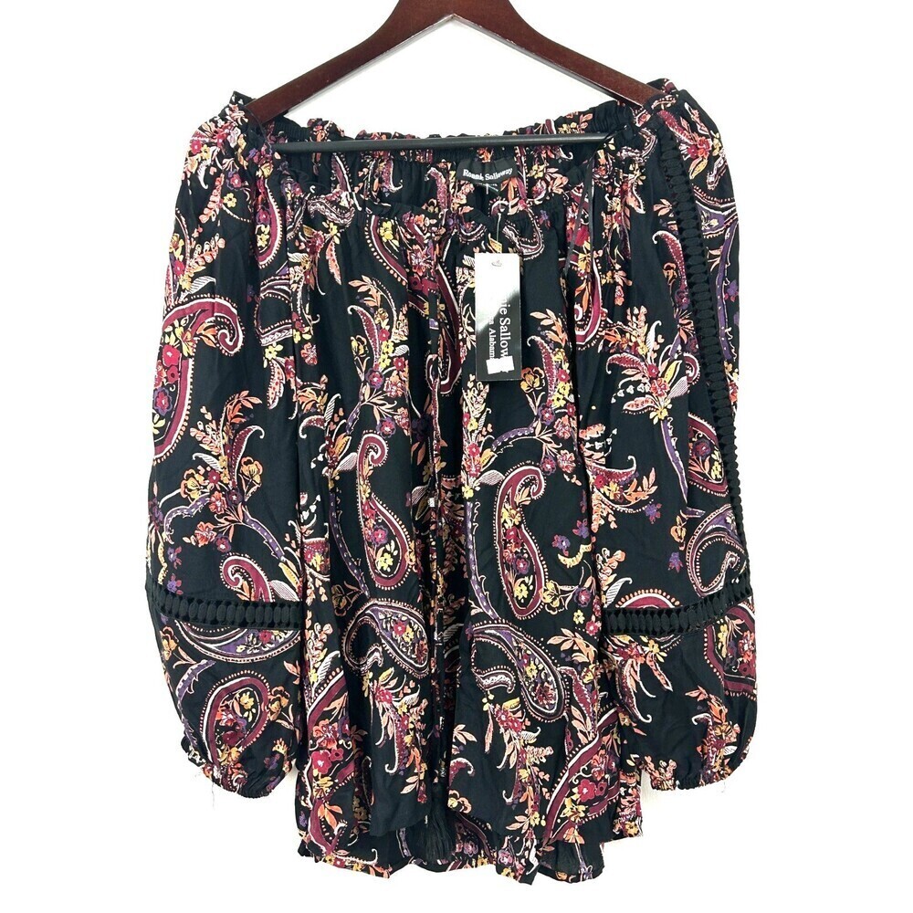 Ronnie Salloway Women Size M Blouse Top Floral Long Sleeve Off Shoulder Pullover